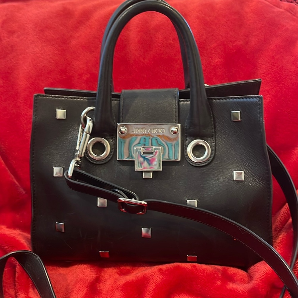 Jimmy Choo Petit Black Crossbody Bag with Silver Accents